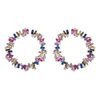 Sterling Silver Multi-Color J Hoop Earring with Crystals - The Avenue44