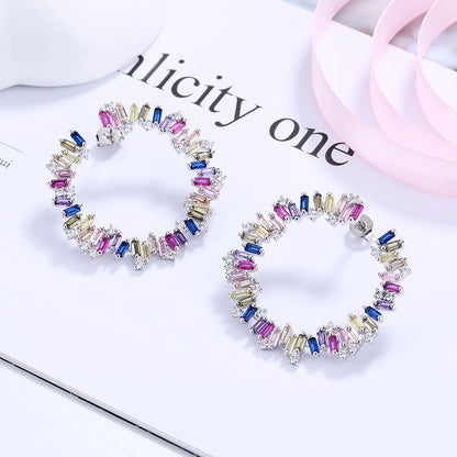 Sterling Silver Multi-Color J Hoop Earring with Crystals - The Avenue44