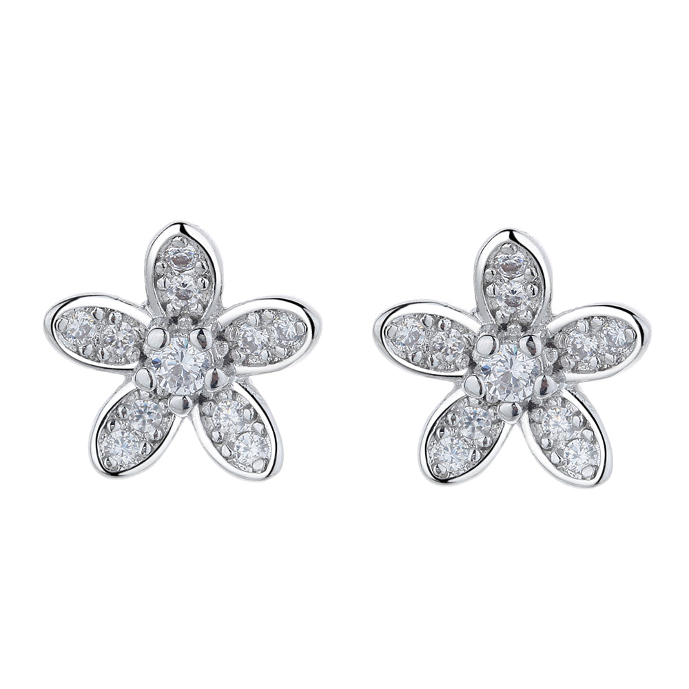 Sterling Silver Flower Stud Earrings with Swarovski Crystal - The Avenue44