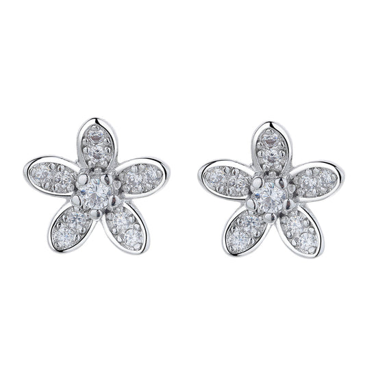 Sterling Silver Flower Stud Earrings with Swarovski Crystal - The Avenue44
