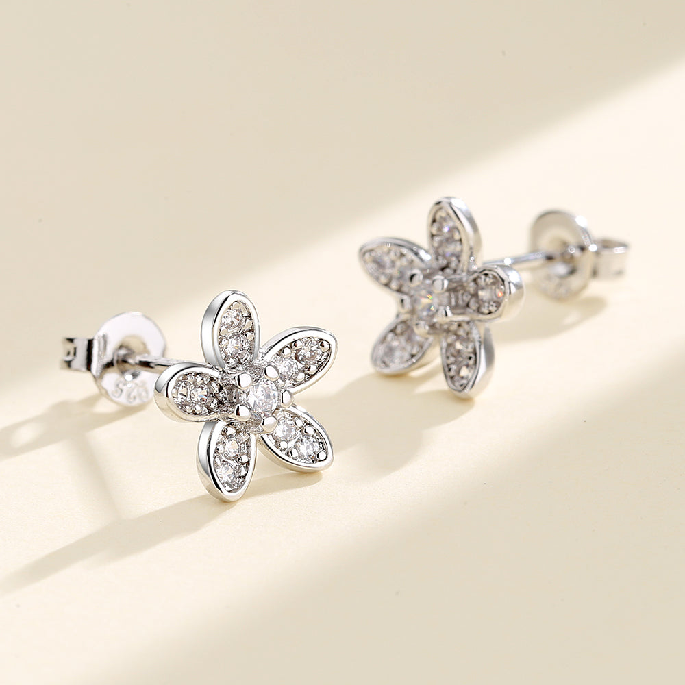 Sterling Silver Flower Stud Earrings with Swarovski Crystal - The Avenue44