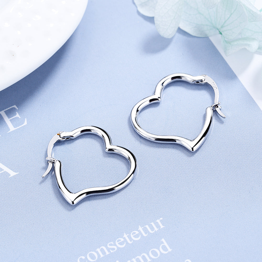 Amy and Annette 18K White Gold Heart Hoop Earrings - The Avenue44