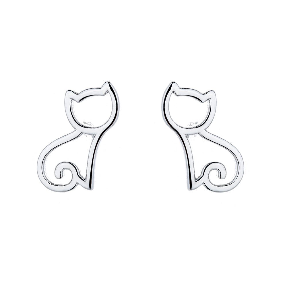 Sterling Silver Kitten Cut Out Stud Earrings - The Avenue44
