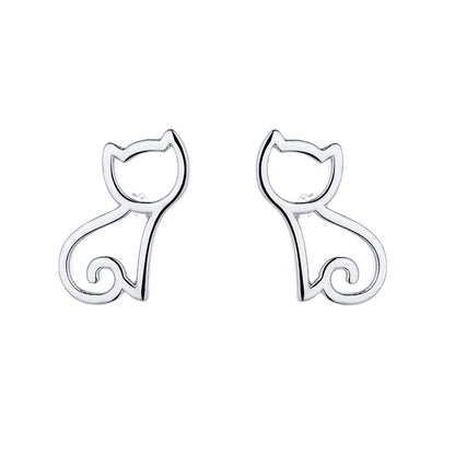 Sterling Silver Kitten Cut Out Stud Earrings - The Avenue44