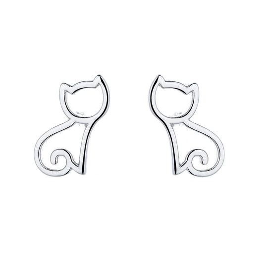 Sterling Silver Kitten Cut Out Stud Earrings - The Avenue44