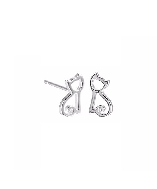 Sterling Silver Kitten Cut Out Stud Earrings - The Avenue44