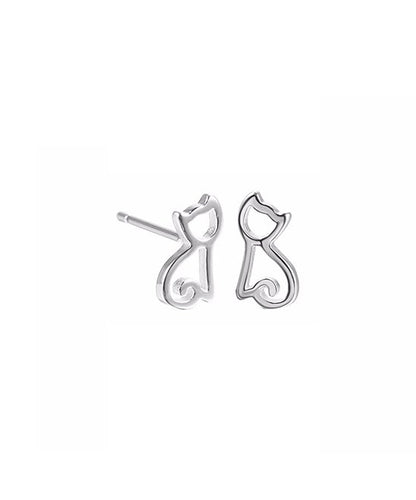 Sterling Silver Kitten Cut Out Stud Earrings - The Avenue44
