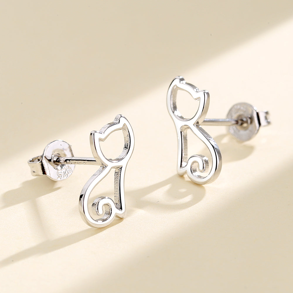 Sterling Silver Kitten Cut Out Stud Earrings - The Avenue44