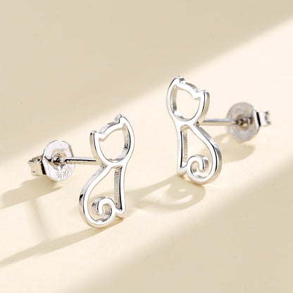 Sterling Silver Kitten Cut Out Stud Earrings - The Avenue44