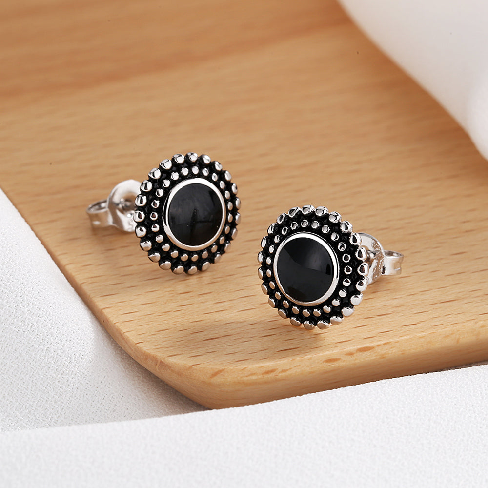 Amy and Annette Sterling Silver Onyx Artisan Stud Earrings - The Avenue44