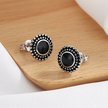 Amy and Annette Sterling Silver Onyx Artisan Stud Earrings - The Avenue44