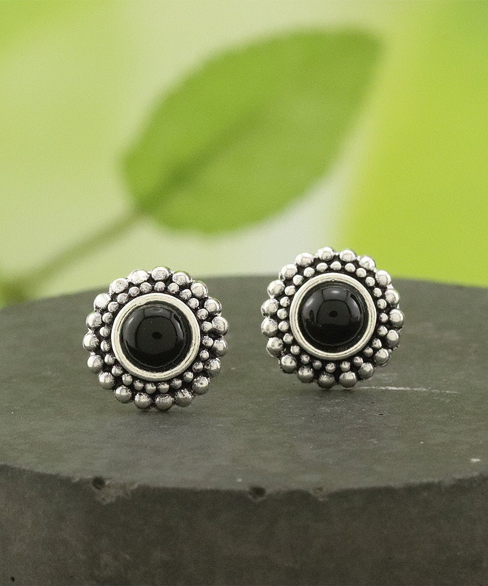 Amy and Annette Sterling Silver Onyx Artisan Stud Earrings - The Avenue44
