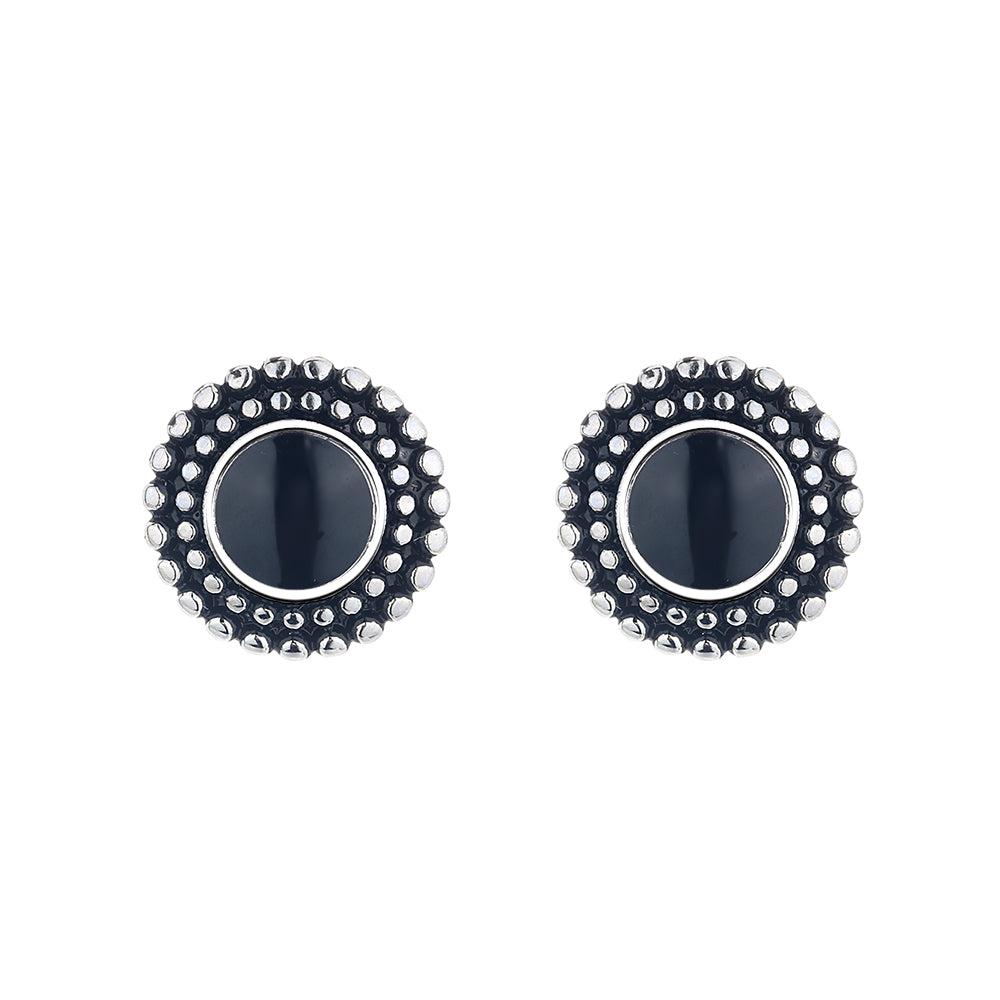 Amy and Annette Sterling Silver Onyx Artisan Stud Earrings - The Avenue44