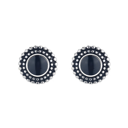 Amy and Annette Sterling Silver Onyx Artisan Stud Earrings - The Avenue44