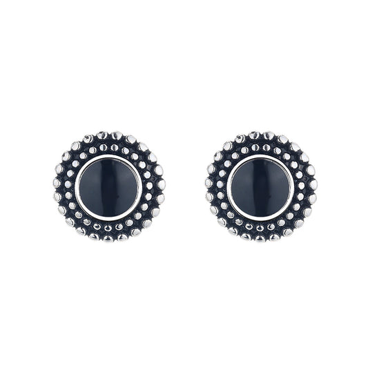 Amy and Annette Sterling Silver Onyx Artisan Stud Earrings - The Avenue44