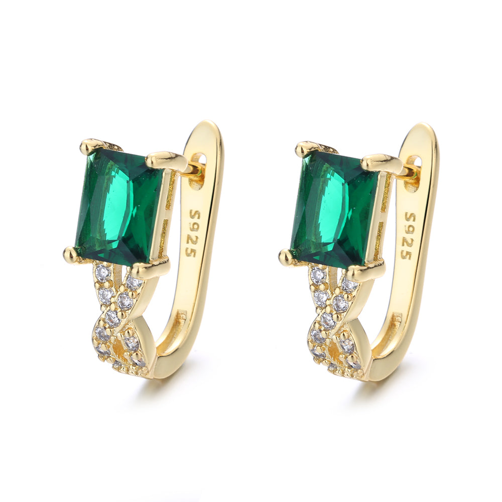 Sterling Silver Sapphire and 14 Gold Emerald Huggie Earring - The Avenue44