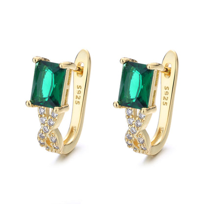 Sterling Silver Sapphire and 14 Gold Emerald Huggie Earring - The Avenue44