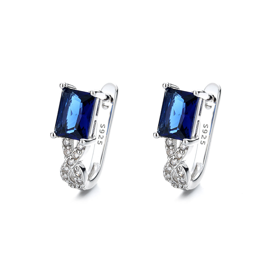 Sterling Silver Sapphire and 14 Gold Emerald Huggie Earring - The Avenue44