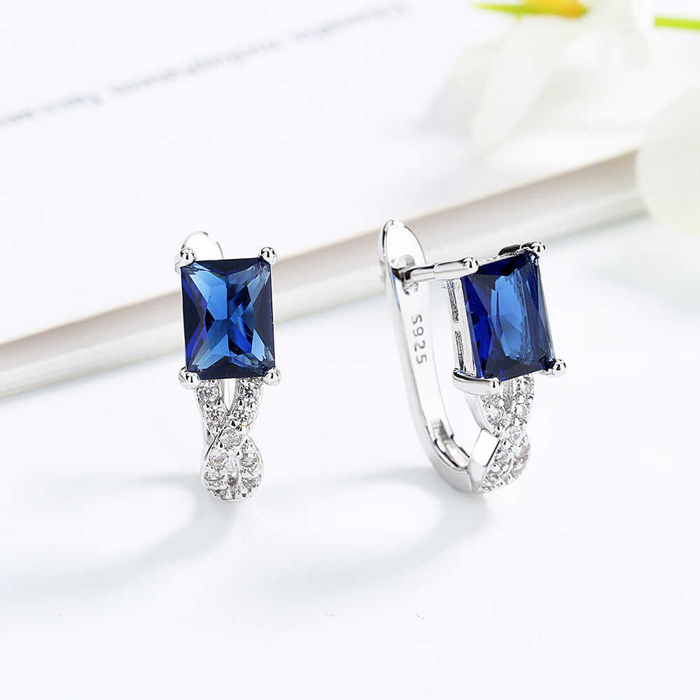 Sterling Silver Sapphire and 14 Gold Emerald Huggie Earring - The Avenue44