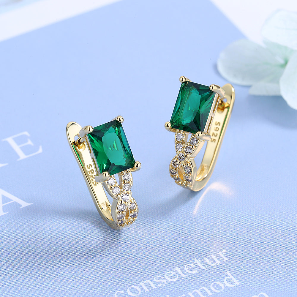 Sterling Silver Sapphire and 14 Gold Emerald Huggie Earring - The Avenue44