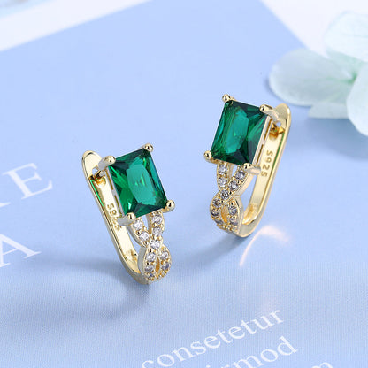 Sterling Silver Sapphire and 14 Gold Emerald Huggie Earring - The Avenue44