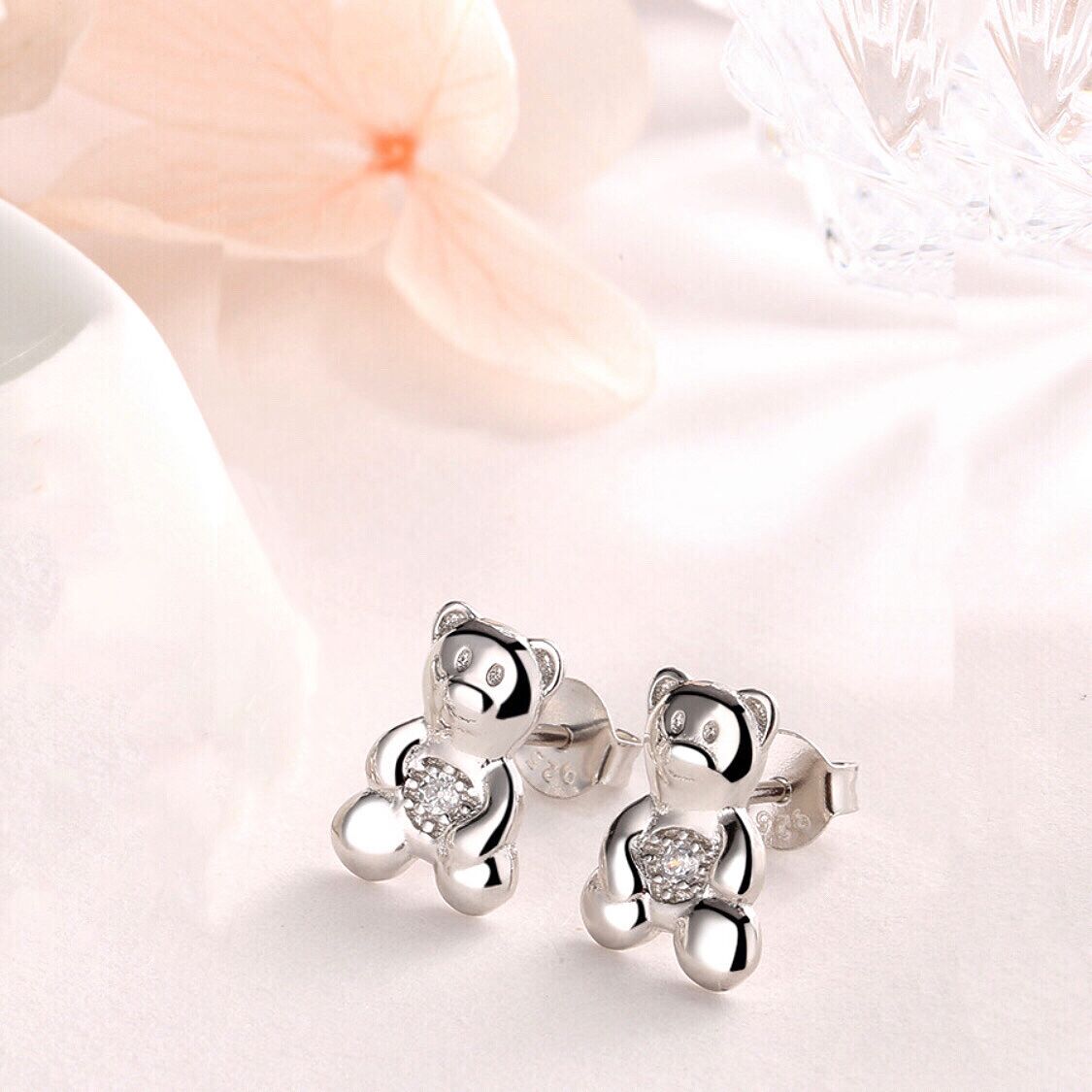 Amy and Annette Sterling Silver Bear Earrings with crystals from Swarovski - The Avenue44