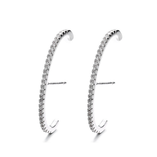 14k Gold And Sterling Silver Half Hoop earring with crystals - The Avenue44
