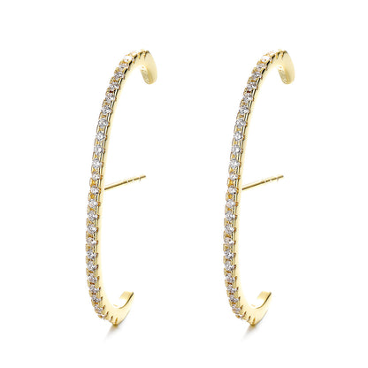 14k Gold And Sterling Silver Half Hoop earring with crystals - The Avenue44