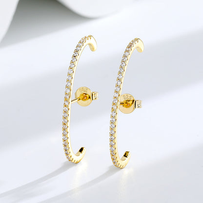 14k Gold And Sterling Silver Half Hoop earring with crystals - The Avenue44