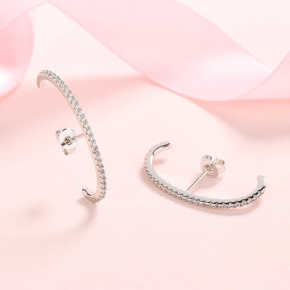 14k Gold And Sterling Silver Half Hoop earring with crystals - The Avenue44