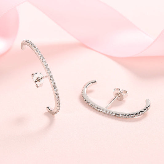 14k Gold And Sterling Silver Half Hoop earring with crystals - The Avenue44