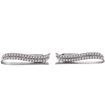 14K White Gold Double Wave Crystal Climber Earrings - The Avenue44