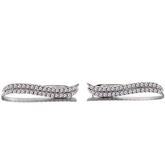 14K White Gold Double Wave Crystal Climber Earrings - The Avenue44