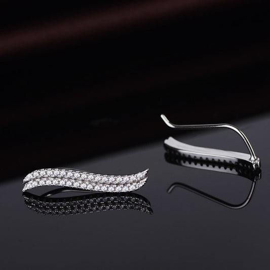 14K White Gold Double Wave Crystal Climber Earrings - The Avenue44
