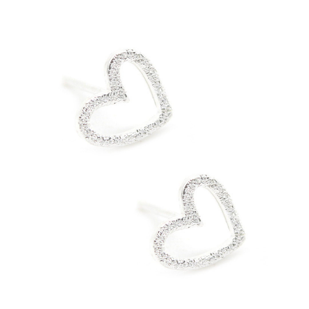 Hammered Sterling Silver Open Heart Stud Earring - The Avenue44