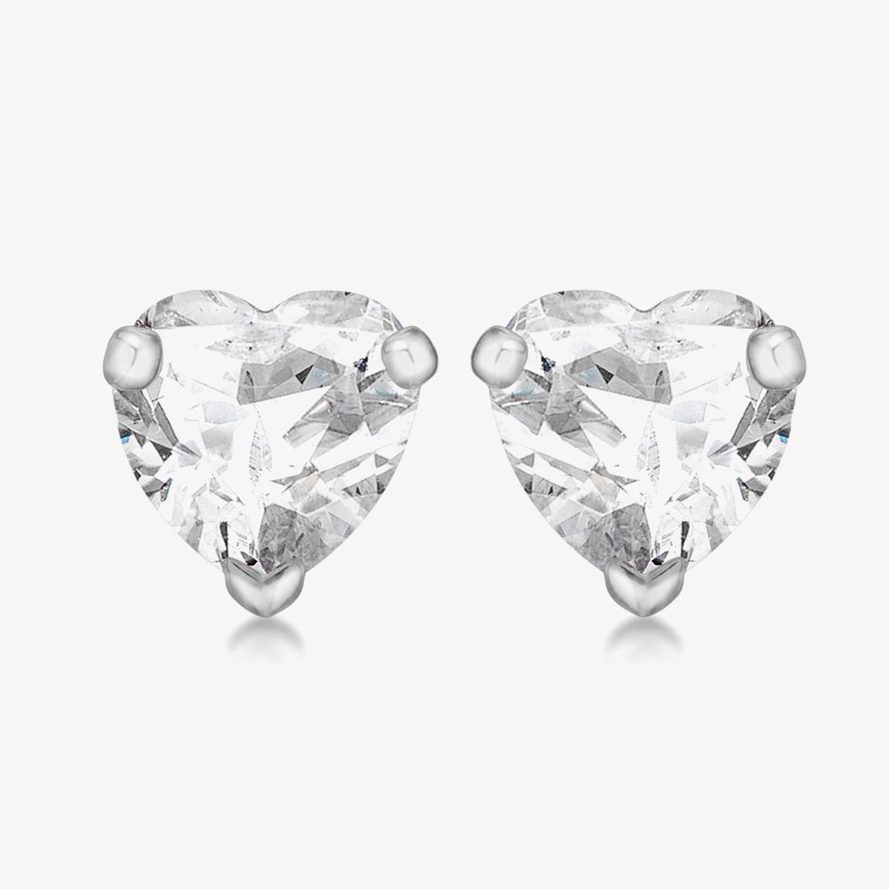 Amy and Annette Sterling Silver Crystal Heart Stud Earrings - The Avenue44