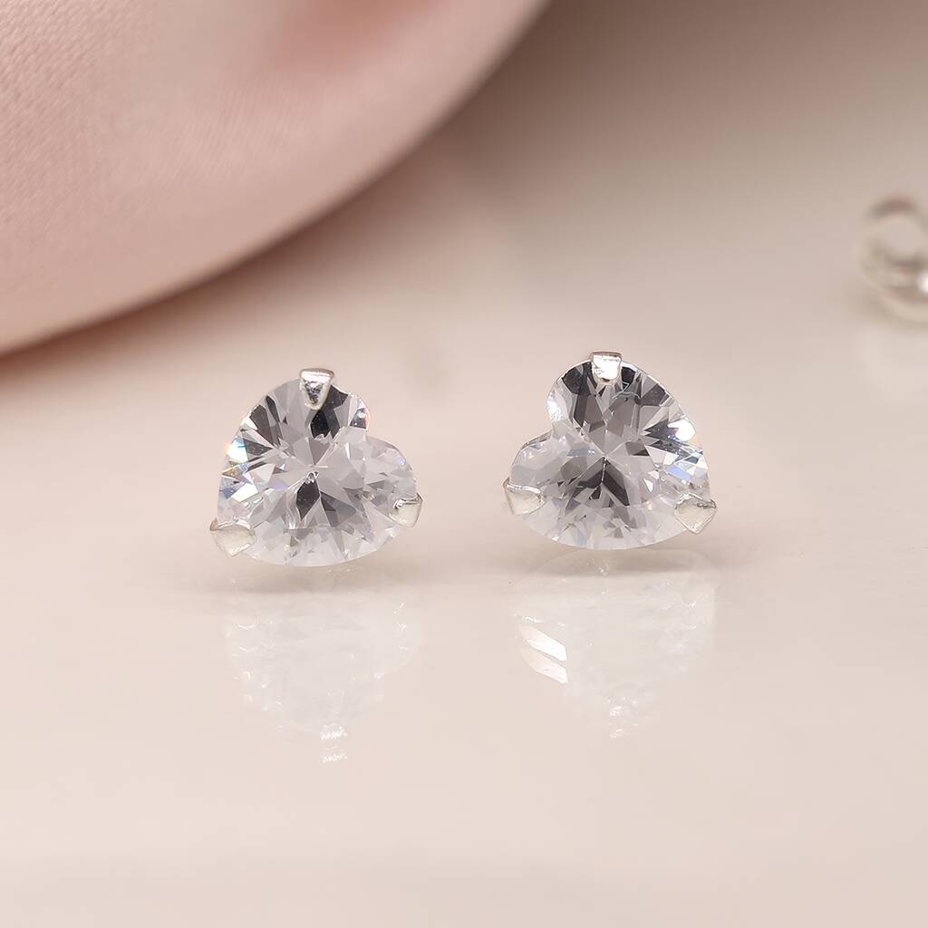 Amy and Annette Sterling Silver Crystal Heart Stud Earrings - The Avenue44