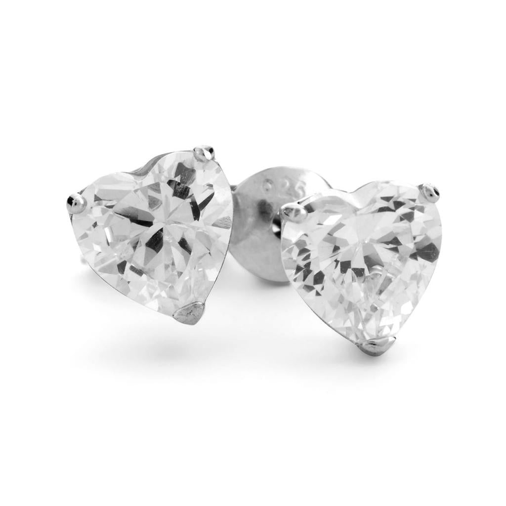 Amy and Annette Sterling Silver Crystal Heart Stud Earrings - The Avenue44