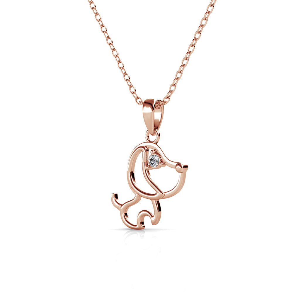 Swarovski Crystal With White And Rose-Gold Plated Dog Pendant Necklace - The Avenue44