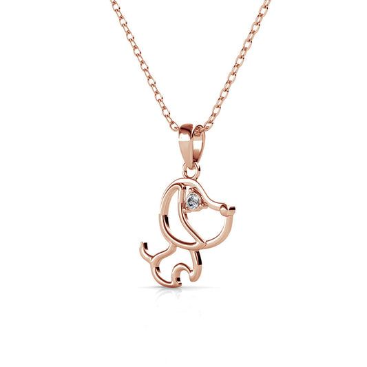 Swarovski Crystal With White And Rose-Gold Plated Dog Pendant Necklace - The Avenue44