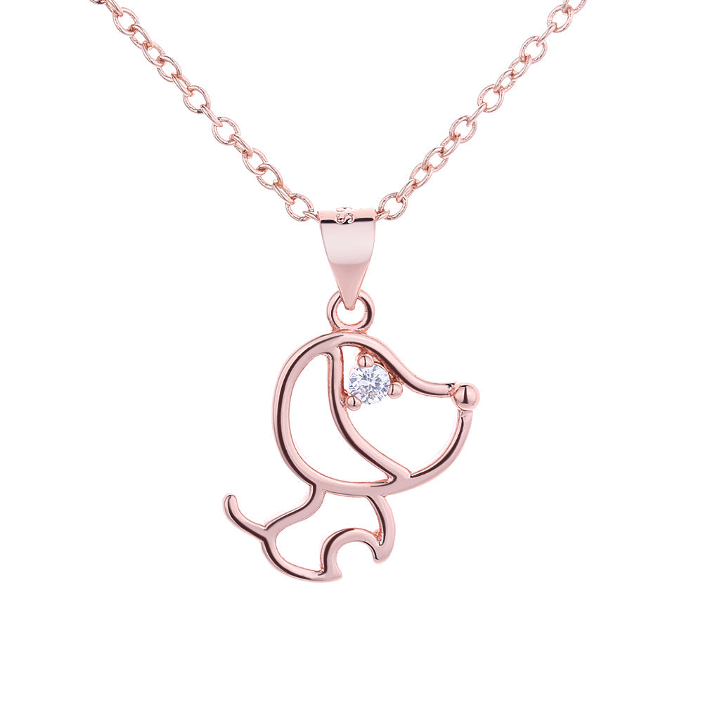 Swarovski Crystal With White And Rose-Gold Plated Dog Pendant Necklace - The Avenue44