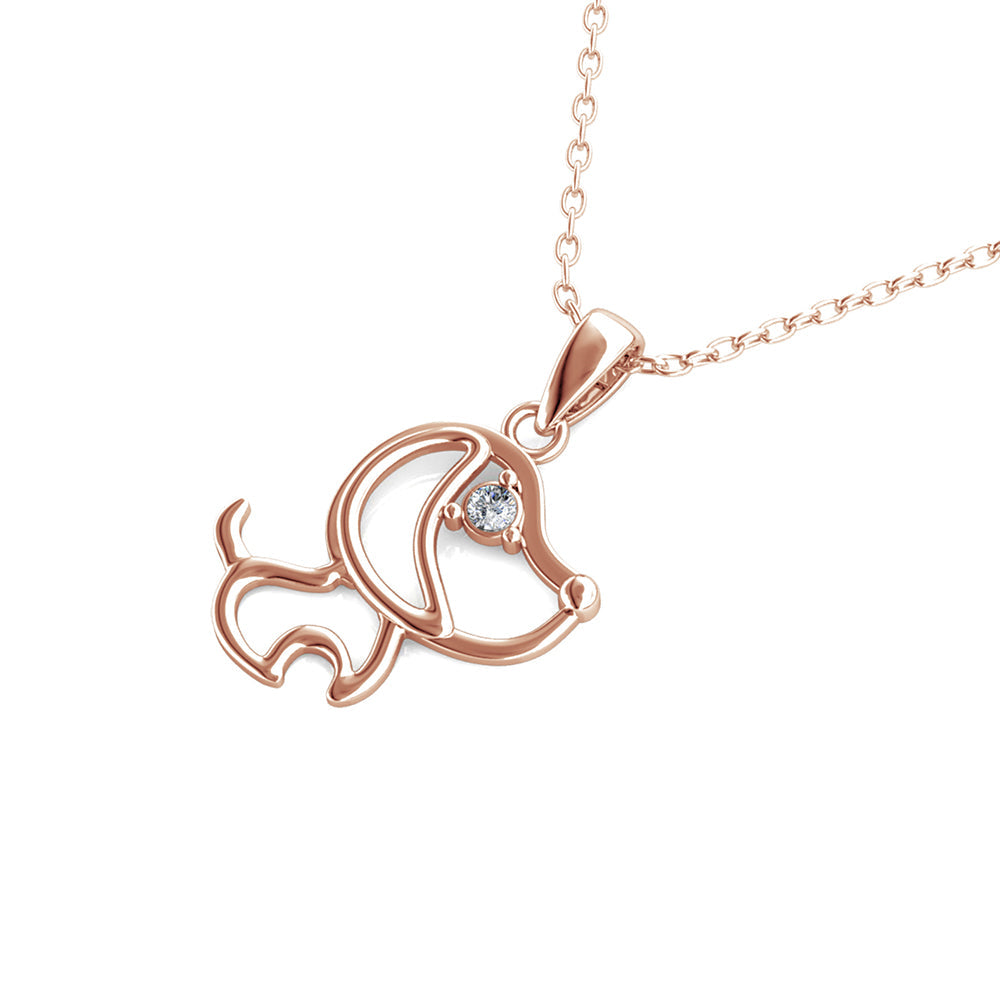 Swarovski Crystal With White And Rose-Gold Plated Dog Pendant Necklace - The Avenue44