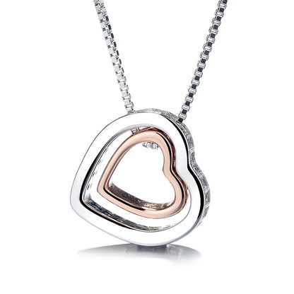 18K White and Rose Gold Two-Tone Crystal Heart Necklace Inscribed "Love You" - The Avenue44