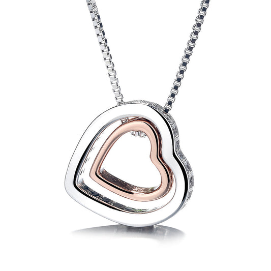 18K White and Rose Gold Two-Tone Crystal Heart Necklace Inscribed "Love You" - The Avenue44