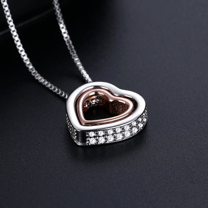 18K White and Rose Gold Two-Tone Crystal Heart Necklace Inscribed "Love You" - The Avenue44