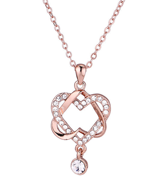 18k Rose Gold Swarovski Crystal Heart Pendant Necklace - The Avenue44