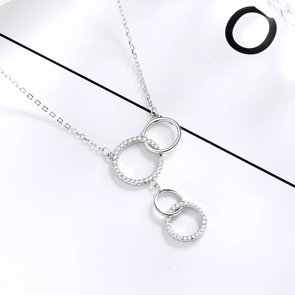 Sterling Silver Mother Daughter Pendant Necklace with White Sapphires - The Avenue44