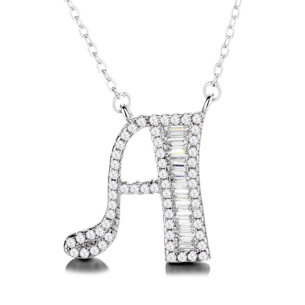 Sterling Silver Initial Pendant Necklace with Swarovski Crystal - The Avenue44