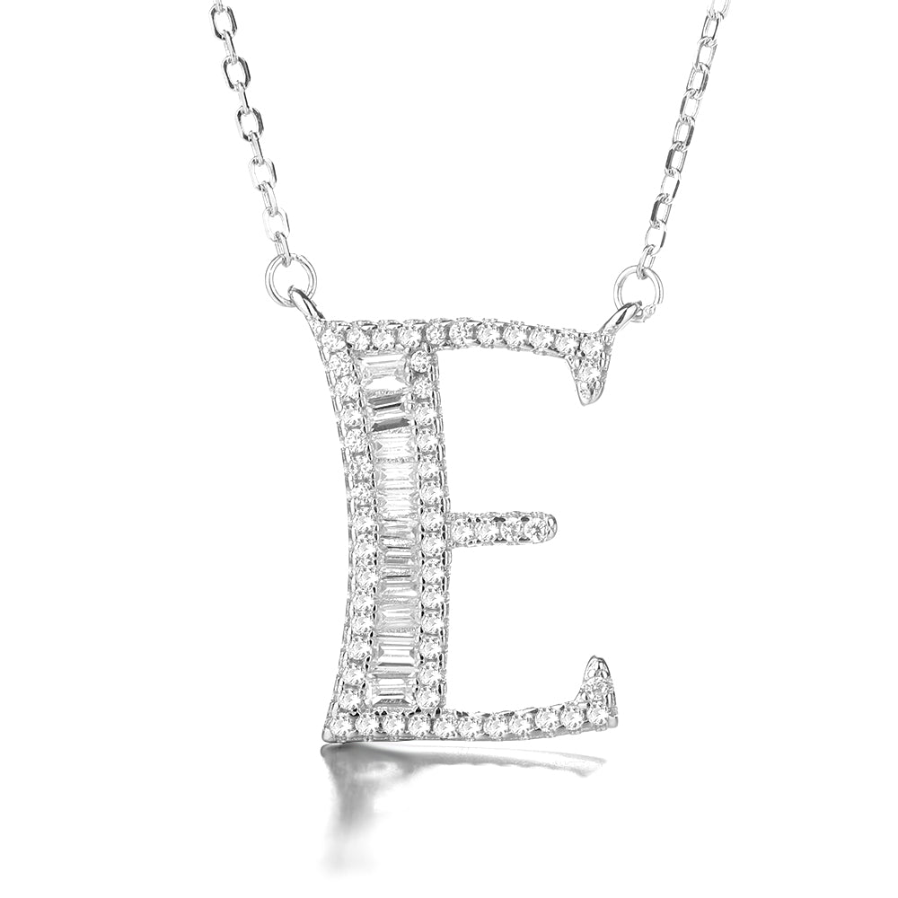 Sterling Silver Initial Pendant Necklace with Swarovski Crystal - The Avenue44
