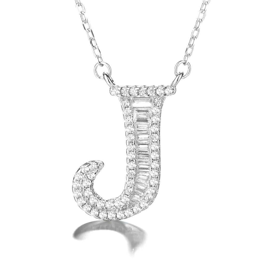 Sterling Silver Initial Pendant Necklace with Swarovski Crystal - The Avenue44